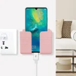 Abs Wall Phone Holder With Dual Hooks For Keys, Earphones, And Charging Cables