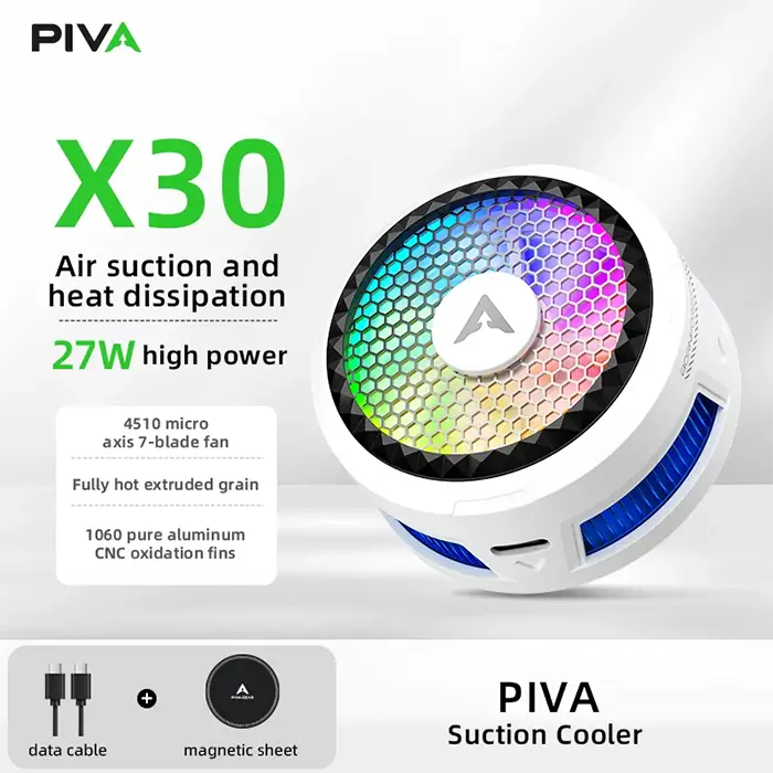 Piva X30 Gaming Phone Cooler Featuring 4 Adjustable Fan Speed Modes And Rgb Lights Piva X30 Gaming Phone Cooler Featuring 4 Adjustable Fan Speed Modes And Rgb Lights